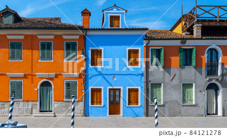 Burano island. Paint building house in travel Europe Venezia city. Venice Italy color street. Famous travel destination. Summer landscape. 84121278