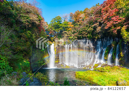 紅葉シーズンの白糸の滝と虹【静岡県】 紅葉シーズンの白糸の滝と虹【静岡県】 84122657