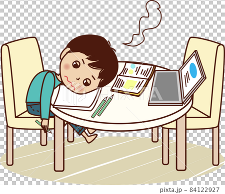 勉強をしながら、机にうつ伏せになりため息をつく若い男性。 勉強をしながら、机にうつ伏せになりため息をつく若い男性。 84122927