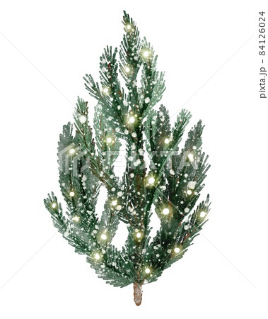 Christmas pine tree with lights, decoration lamps. Merry Christmas and a happy new year concept. Isolated on white background Christmas pine tree with lights, decoration lamps. Merry Christmas and a happy new year concept. Isolated on white background 84126024