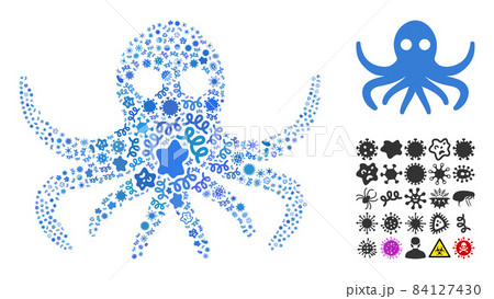 Collage Octopus Icon of Flu Microbes Collage Octopus Icon of Flu Microbes 84127430