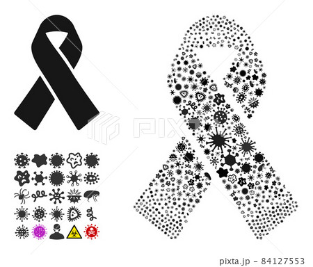 Composition Mourning Ribbon Icon of Infectious Microbes 84127553