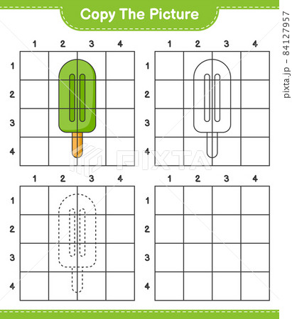 Copy the picture, copy the picture of Ice Cream using grid lines. Educational children game, printable worksheet, vector illustration 84127957