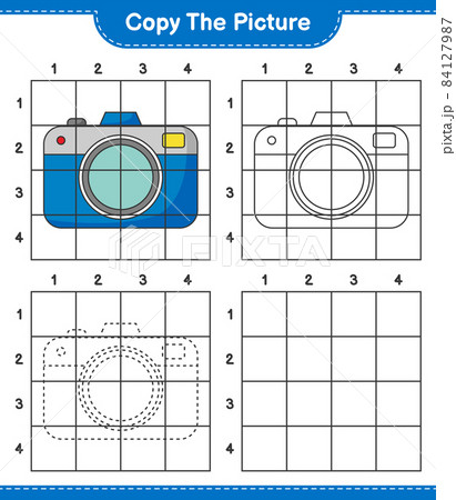 Copy the picture, copy the picture of Camera using grid lines. Educational children game, printable worksheet, vector illustration Copy the picture, copy the picture of Camera using grid lines. Educational children game, printable worksheet, vector illustration 84127987