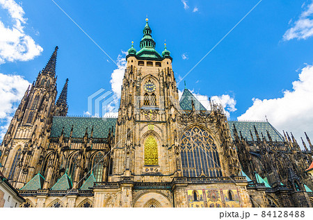 Golden Gate South Tower with clock - exterior of St. Vitus Cathedral 84128488