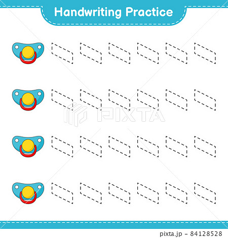 Handwriting practice. Tracing lines of Pacifier. Educational children game, printable worksheet, vector illustration 84128528