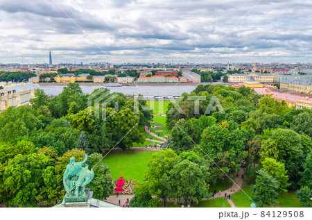 Top aerial panoramic view of Saint Petersburg Leningrad city with Alexander Garden green trees 84129508