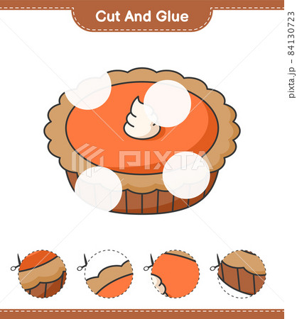 Cut and glue, cut parts of Pie and glue them. Educational children game, printable worksheet, vector illustration 84130723