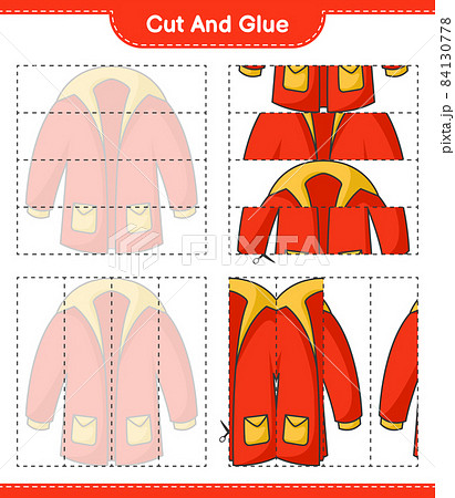 Cut and glue, cut parts of Warm Clothes and glue them. Educational children game, printable worksheet, vector illustration Cut and glue, cut parts of Warm Clothes and glue them. Educational children game, printable worksheet, vector illustration 84130778