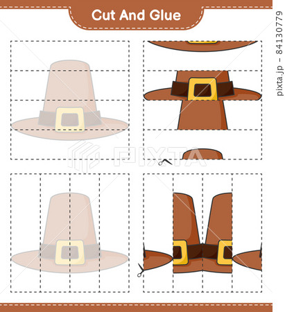 Cut and glue, cut parts of Hat and glue them. Educational children game, printable worksheet, vector illustration Cut and glue, cut parts of Hat and glue them. Educational children game, printable worksheet, vector illustration 84130779