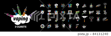 A set of vector logos of Electronic Cigarettes on a black background A set of vector logos of Electronic Cigarettes on a black background 84131240