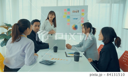 Business project presentation by proficiently skilled businesswoman team leader 84131510