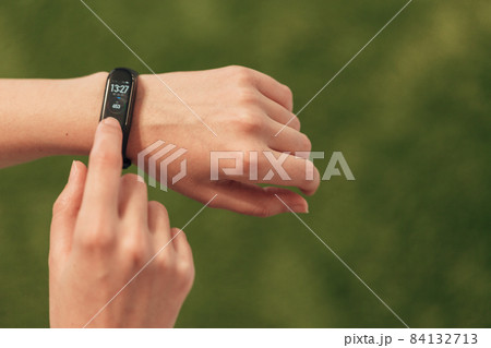 Smart Watch on a Human Hand. Sports Lifestyle. Smart Watch on a Human Hand. Sports Lifestyle. 84132713