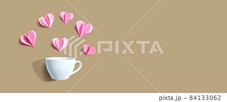 Coffee cup with paper craft hearts Coffee cup with paper craft hearts 84133062