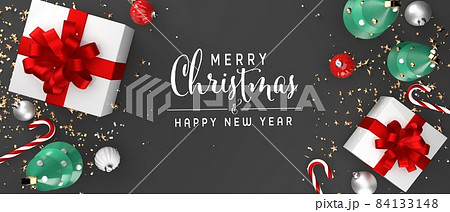 Christmas gift boxes with trees and baubles -...のイラスト素材 [84133148] - PIXTA