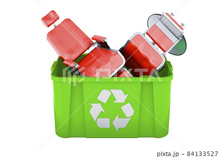 Recycling trash can with barber chairs. 3D rendering 84133527