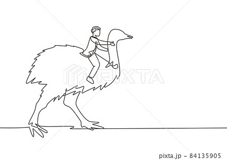 Continuous one line drawing businessman riding ostrich symbol of success. Business metaphor concept, looking at the goal, achievement, leadership. Single line draw design vector graphic illustration Continuous one line drawing businessman riding ostrich symbol of success. Business metaphor concept, looking at the goal, achievement, leadership. Single line draw design vector graphic illustration 84135905