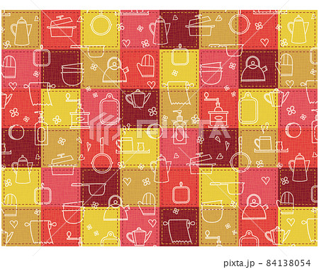 キッチン用品素材のパターン柄のキルト パッチワーク風 84138054
