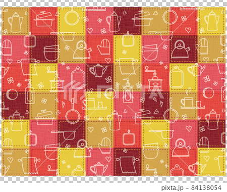 キッチン用品素材のパターン柄のキルト パッチワーク風 84138054