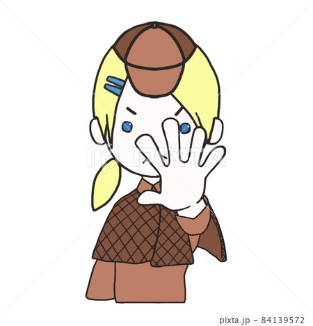 手を広げて制止する若い探偵（女3） 84139572