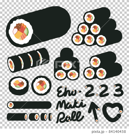 Setsubun Ehomaki Illustration Lines, characters, and figures set 84140438