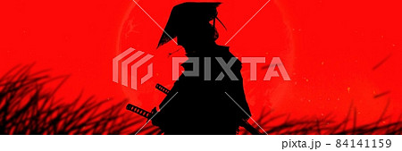 メラメラ燃える心の炎と編笠を被った江戸サムライ役の歌舞伎役者  メラメラ燃える心の炎と編笠を被った江戸サムライ役の歌舞伎役者  84141159