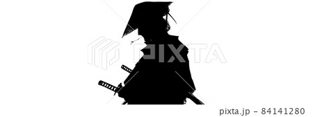 小枝を口に咥えて流離う編笠を被った江戸サムライ役の歌舞伎役者  小枝を口に咥えて流離う編笠を被った江戸サムライ役の歌舞伎役者  84141280