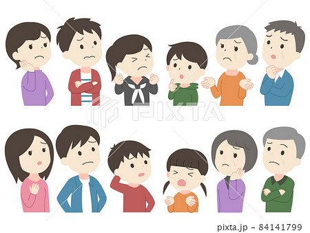 家族三世代の困り顔・考えるイラスト　主線なし 84141799
