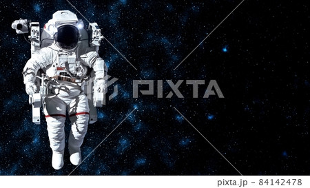Astronaut spaceman do spacewalk while working for spaceflight mission 84142478