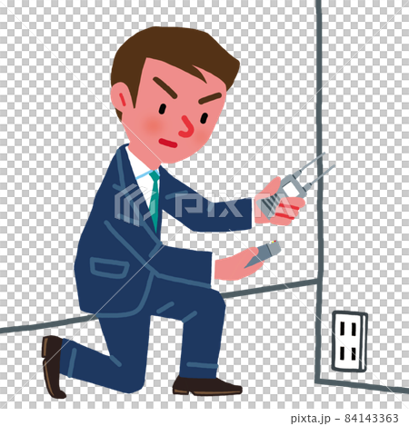 A man looking for eavesdropping radio waves with a detector 84143363