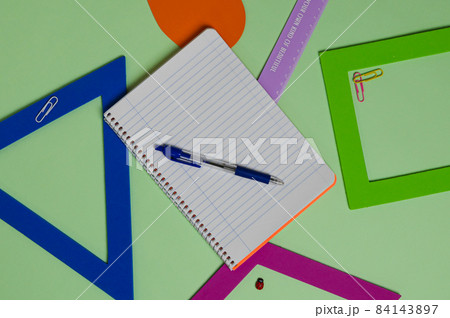 Beautiful bright layout of school subjects top view Beautiful bright layout of school subjects top view 84143897