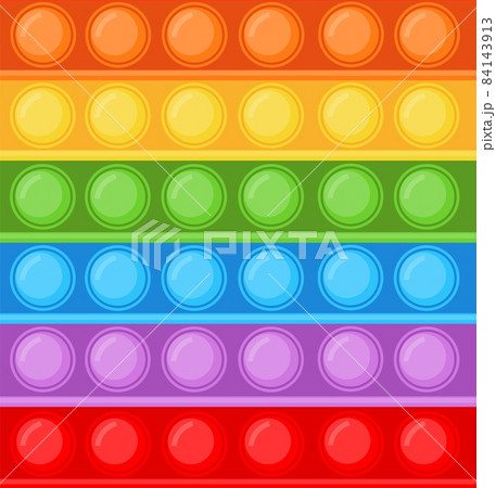 Fidget toy background. Colorful rainbow antistress toy for children with popping bubbles, trendy silicon push and pull game. Vector seamless pattern, decor textile, wrapping paper or print 84143913