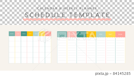 Simple schedule template set calendar weekly notebook diary plan diary 84145285