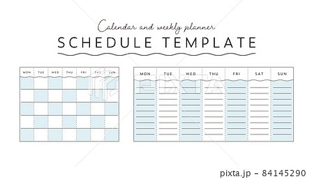 シンプルなスケジュールのテンプレートセット カレンダー ウィークリー 手帳 日記 プラン ダイアリーのイラスト素材