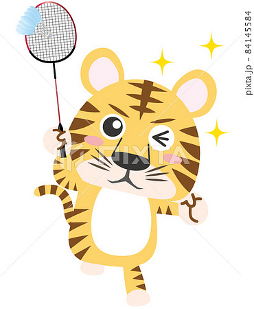 2022年　年賀状デザイン　寅年　寅（スポーツ・バドミントン・サーブ、スマッシュ） 84145584