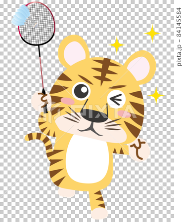 2022年　年賀状デザイン　寅年　寅（スポーツ・バドミントン・サーブ、スマッシュ） 84145584
