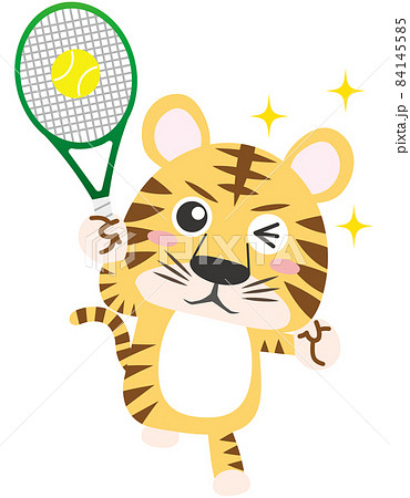 2022年　年賀状デザイン　寅04（スポーツ・キラキラ・テニス・ボール・サーブ、スマッシュをする寅） 84145585