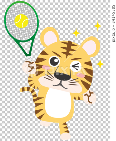 2022年　年賀状デザイン　寅04（スポーツ・キラキラ・テニス・ボール・サーブ、スマッシュをする寅） 84145585