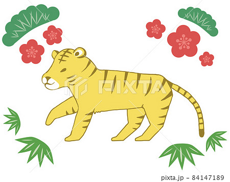 手描きのかわいいトラ。片足を上げて歩いている 84147189