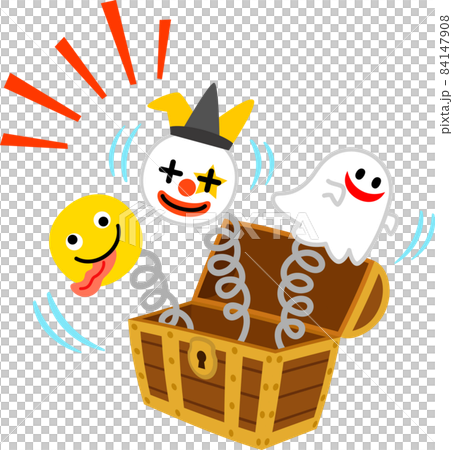 宝箱型のびっくり箱から飛び出すピエロとお化け 宝箱型のびっくり箱から飛び出すピエロとお化け 84147908