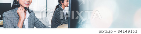 Call center or customer support agent in broaden view panorama banner Call center or customer support agent in broaden view panorama banner 84149153
