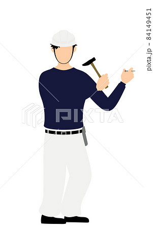 大工の男性のポーズ、壁に釘を打つ 84149451