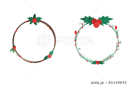 かわいいヒイラギのクリスマスフレームのイラストのイラスト素材