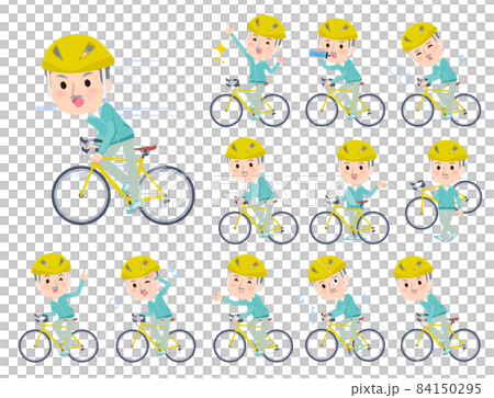 一組騎公路自行車的綠松石球衣老人 84150295