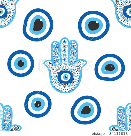 Hamsa eye magical eye seamless pattern Magic witchcraft occult symbol  Blue white golden eyes Fabric textile wallpaper Stock Vector Image  Art   Alamy