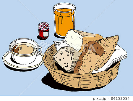 【世界の朝ごはん】フランスの朝食イラスト【クロワッサン・カフェオレ・オレンジジュース】 84152054