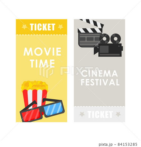 Cinema concept poster or ticket template with popcorn and cinema equipment 84153285