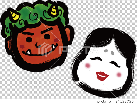 【赤鬼とお多福】の手描き筆描き和風イラスト 【赤鬼とお多福】の手描き筆描き和風イラスト 84153756