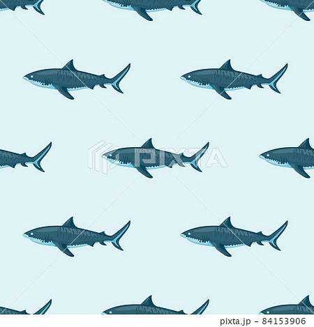 Seamless pattern Tiger shark light background. Green textured of marine fish for any purpose. 84153906