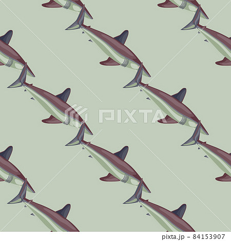 Seamless pattern shark Mako on pastel green background. Animal templates for fabric. 84153907